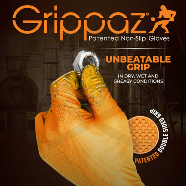 Kesztyű Grippaz 100% Nitril 10/XL - dobozos 50 db-os - NARANCS