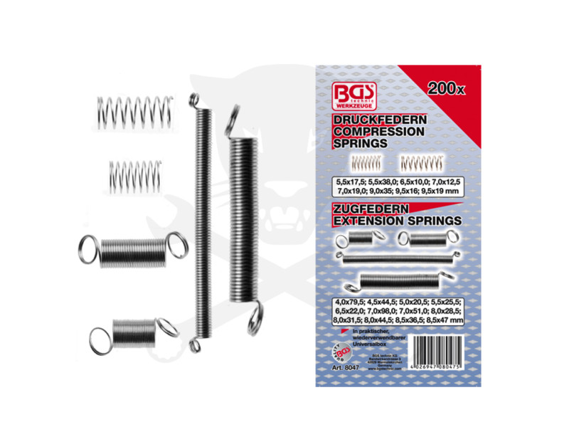 Rugó készlet 200 db-os - húzó és nyomó rugók - BGS