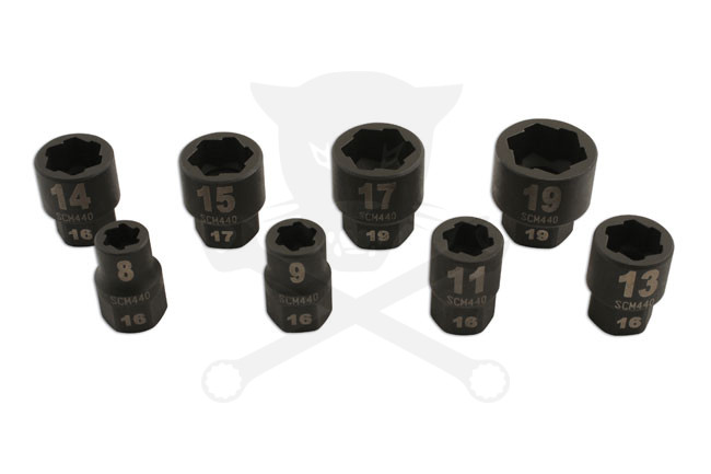 Csavarkiszedő készlet - sérült fejű csavarokhoz 8 db-os 8-19 mm 3/8"