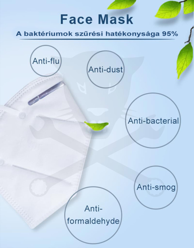 Arcmaszk - szájmaszk - FFP2 - KN95 szelep nélkül -fülpánt XHH-KN95 RAKTÁRON BF22