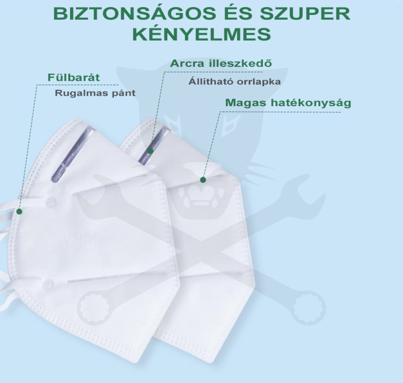 Arcmaszk - szájmaszk - FFP2 - KN95 szelep nélkül -fülpánt XHH-KN95 RAKTÁRON BF22