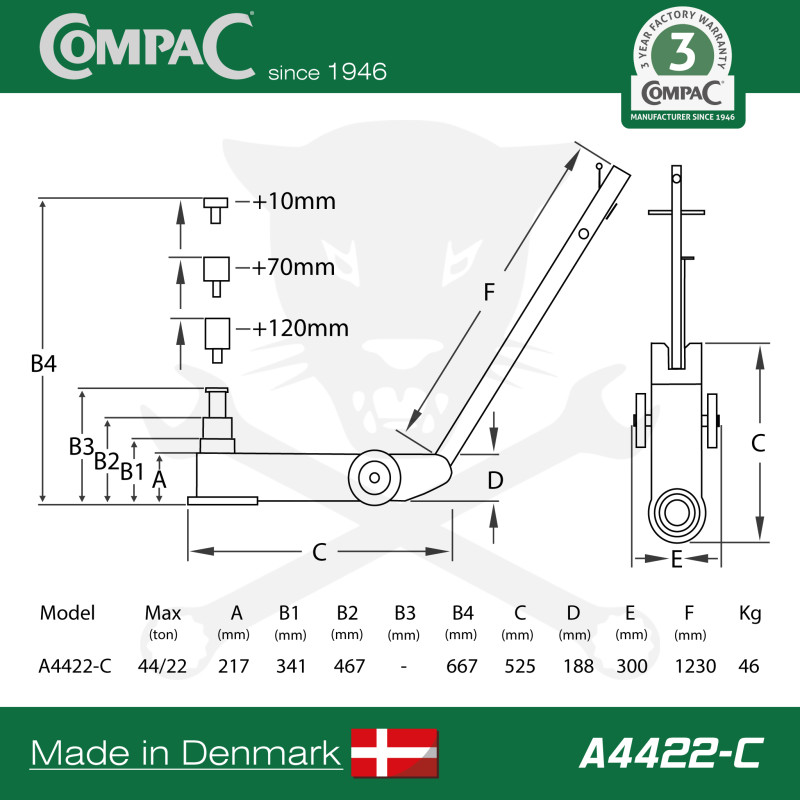 Emelő levegős 44/22 t - dupla teleszkópos - 217-467 (667) mm COMPAC (A4422-C G6)