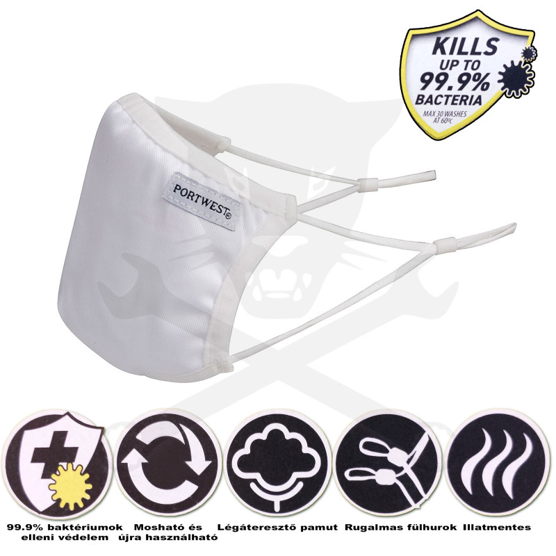 Arcmaszk - szájmaszk - mosható 3 rétegű állítható p.- fehér - 1 db