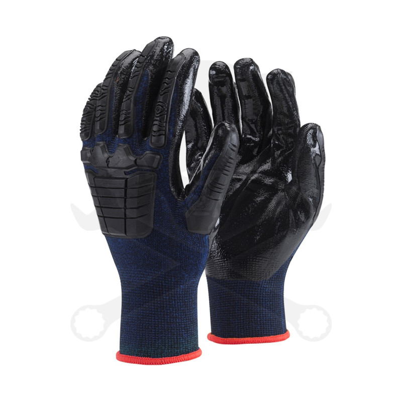 Kesztyű - szerelőkesztyű - Kék Nitril mártott, protektoros 10/XL