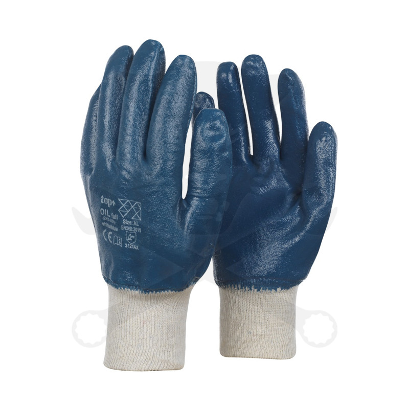 Kesztyű - Teljesen mártott - Kék Nitril mandzs. OIL Full 10/XL