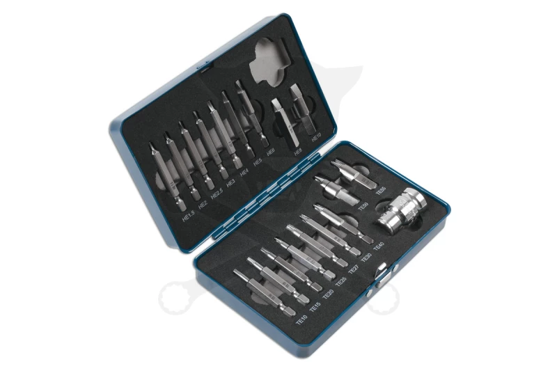 Csavarkiszedő - sérültfejű csavarokhoz Torx - HEX 19 db-os készlet -