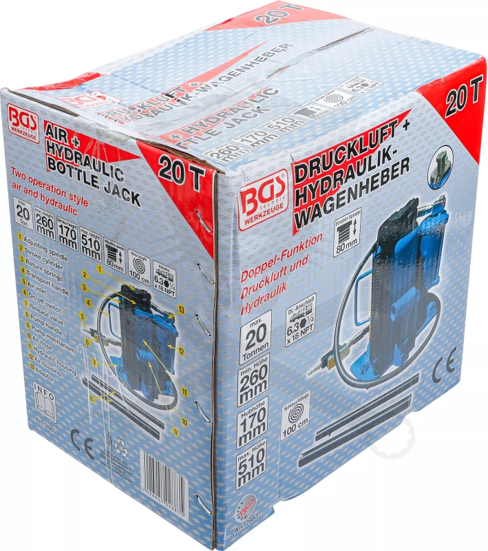 Emelő levegős 20 t hidro-pneumatikus palackemelő - BGS