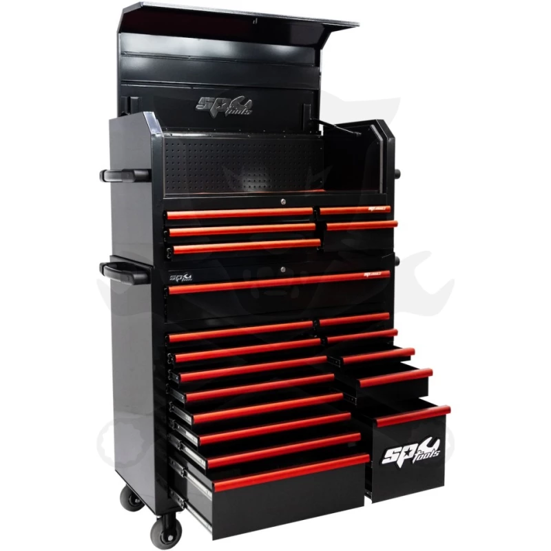 Szerszámos kocsi gyári-felszerelt 411 db-os 19 fiók CUSTOM S. PIROS -