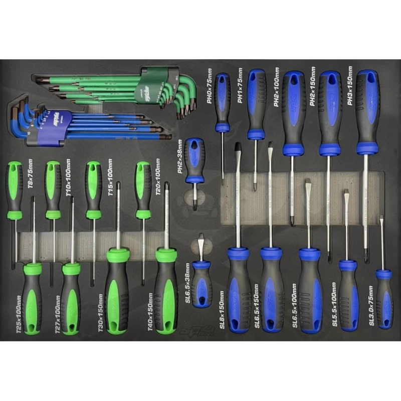 Szerszámos kocsi gyári-felszerelt 411 db-os 19 fiók CUSTOM S. PIROS -