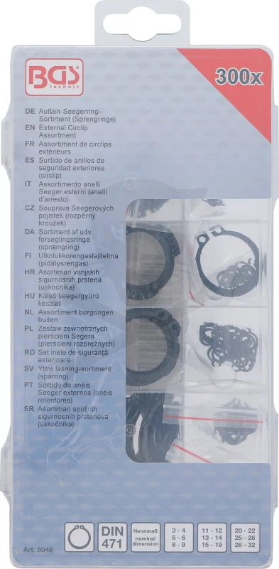 Seegergyűrű külső készlet 300 db-os