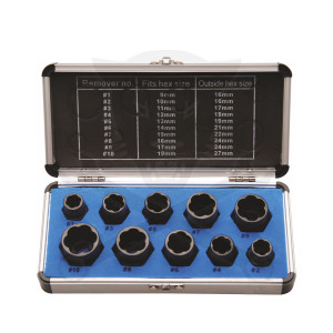 Csavarkiszedő készlet - sérült fejű csavarokhoz 10 db-os 9-19 mm 3/8"