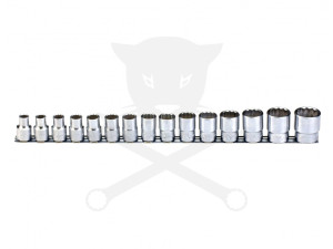 Dugókulcs - crowafej készlet 1/2" 12 szögű rövid 10-30 mm 15 db-os Genius