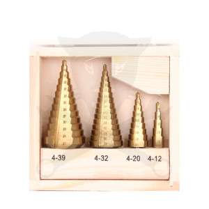 Lemezfúró, lépcsős - készletben 4 db-os HSS TiN 4-39 mm