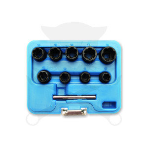 Csavarkiszedő készlet - sérült fejű csavarokhoz 9+1 db-os 10-19 mm 3/8"