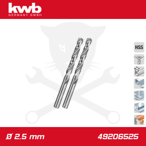 Csigafúró 2,5 mm HSS-G DIN 338 Silver Star, profi 2 db-os - KWB