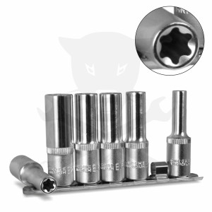 Dugókulcs - crowafej készlet 1/2" belső E-Torx E10-E20 hosszú 6 db-os