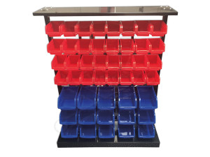 Szortimenter tárolórendszer dobozokkal, fém állvánnyal 47r.