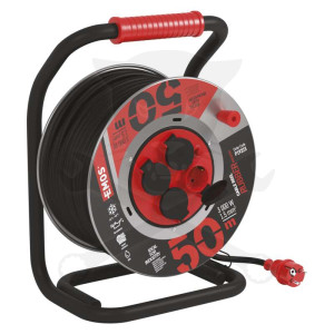 Kábeldob 50 m - IP44 gumi kábel 3 x 1.5 mm2 - 3000W Fekete