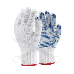 Kesztyű pöttyös kék pontozott pamut 10/XL-es