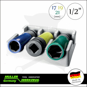 Légkulcsfej készlet 1/2" 3 db-os alufelnihez 17-19-21 mm - MÜLLER