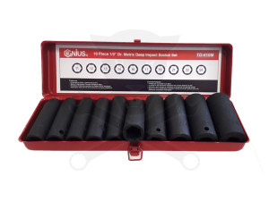 Légkulcsfej készlet 1/2" 10 db 11-24 mm metrikus hosszú Genius