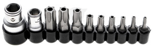 Bit készlet 11 db-os hatágú lyukas torx 1/4"+ 3/8" bitek + befogók - BGS