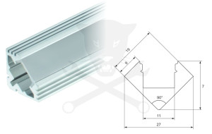 Profil, alumínium - LED szalaghoz - 90° sarok, 1 méteres ELMARK