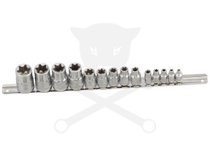 Dugókulcs - crowafej készlet 1/2"-3/8"-1/4" belső E-torx 14 db-os E4-E24