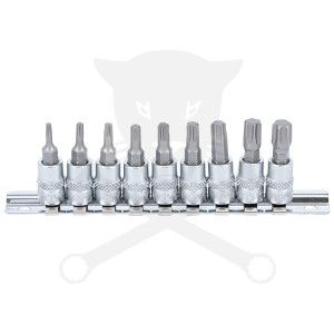 Rátűzőkulcs - crowa+bit készlet 1/4" torx T10-T50 9 db-os BGS