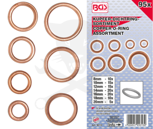 Tömítőgyűrű készlet réz 95 db-os rézalátét metrikus 8-20 mm