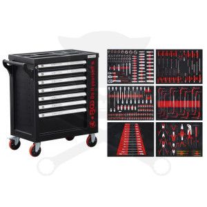 Szerszámos kocsi gyári-felszerelt 250 db-os 7 fiókos szekrény - BGS