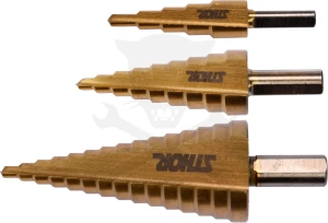 Lemezfúró, lépcsős - készletben 3 db-os HSS TiN 4-12/4-20/4-30 mm -