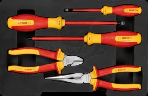 Tálcás Bosch VDE 1000V-os Fogó, csavarhúzó készlet 5 db-os