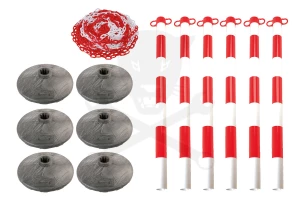 Kordon készlet - 25 m műanyag lánc - 6 oszlopos kivitel piros-fehér