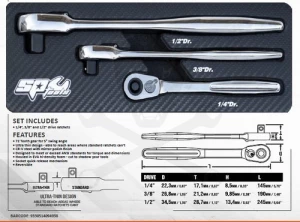 Crowa racsnis kulcs készlet 3 db-os nyomógombos 1/2"-3/8"-1/4" SLIM - SP