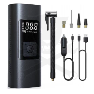 Kompresszor akkus digitális + 4db fej + lámpa + USB Power Bank - Muta